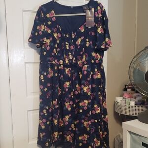 Torrid Navy Dress with Pink and Yellow Floral Design